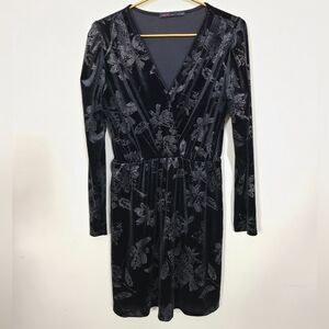 Fraiche By J Black Floral Velvet Long Sleeve Dress Womens Size Large